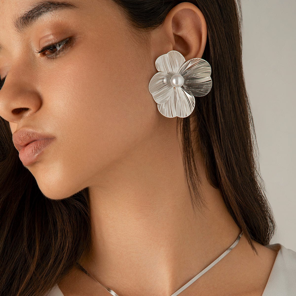 Geometric Abstract Pearl Floral Pattern Earrings - ArtGalleryZen