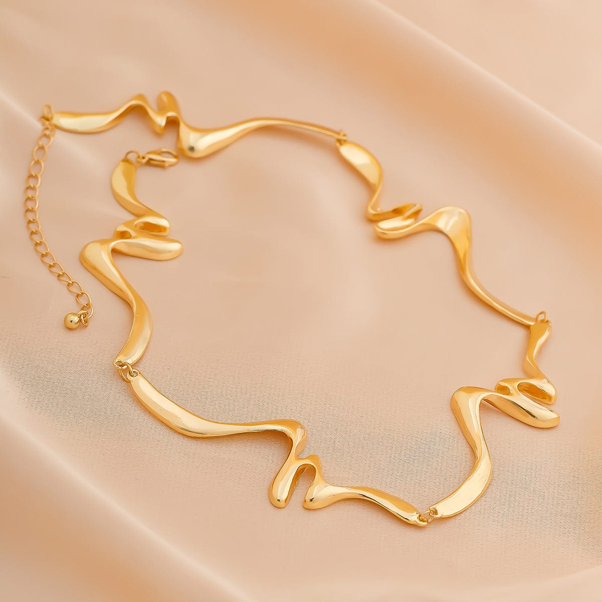 Geometric Abstract Wave Ribbon Collar Necklace - ArtGalleryZen