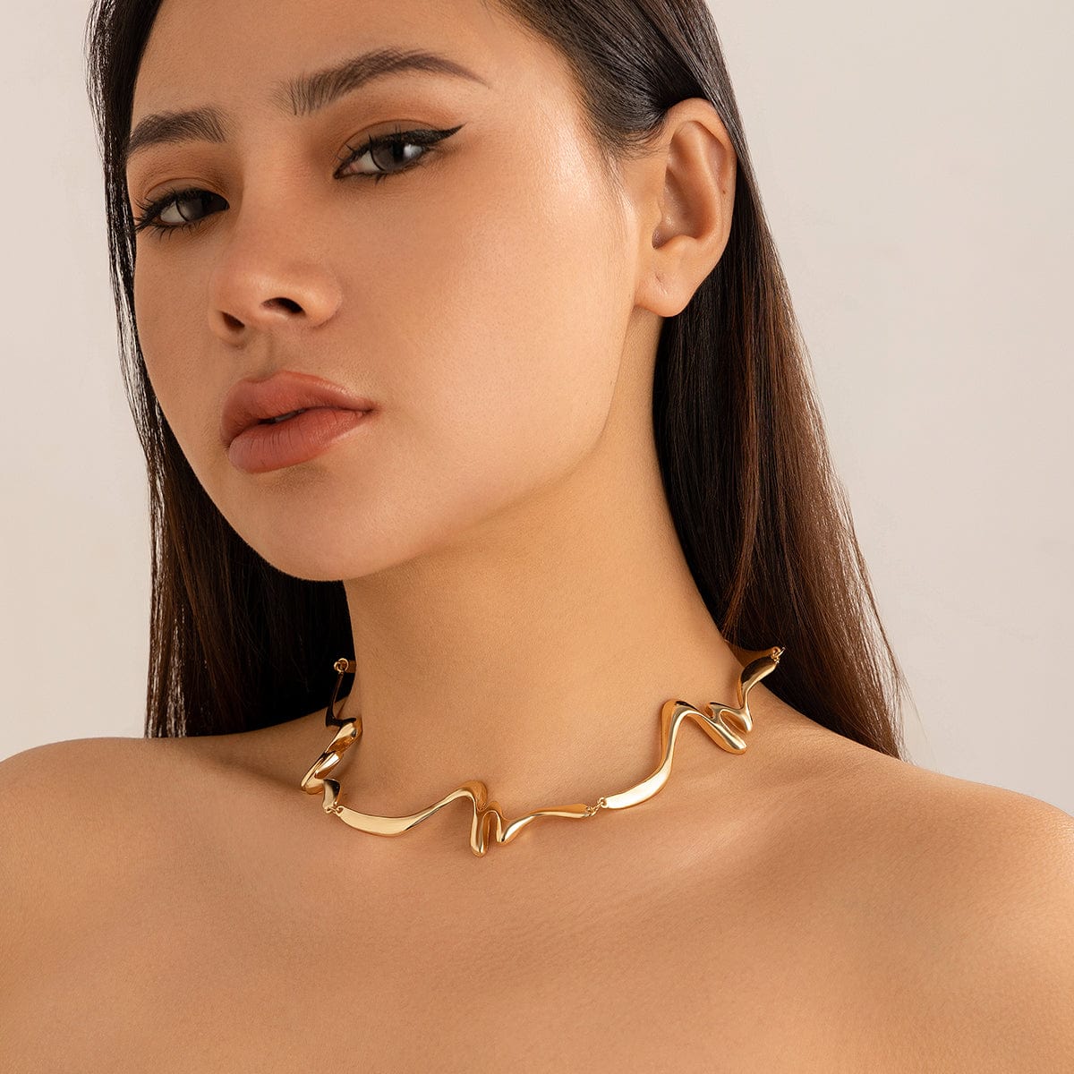 Geometric Abstract Wave Ribbon Collar Necklace - ArtGalleryZen