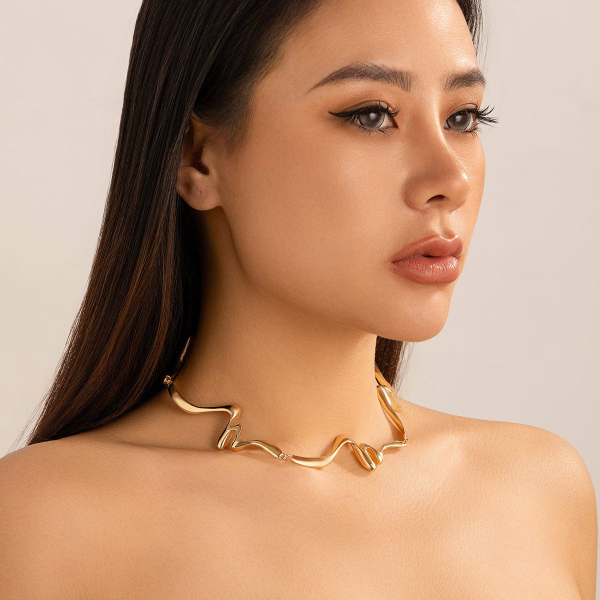 Geometric Abstract Wave Ribbon Collar Necklace - ArtGalleryZen