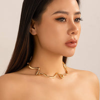 Thumbnail for Geometric Abstract Wave Ribbon Collar Necklace - ArtGalleryZen