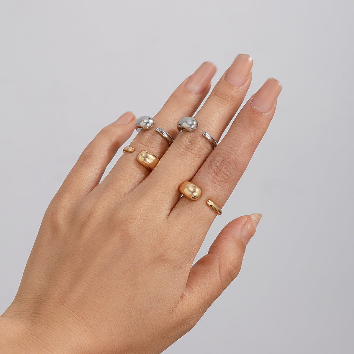 Geometric Asymmetric Glossy Open Ring Set