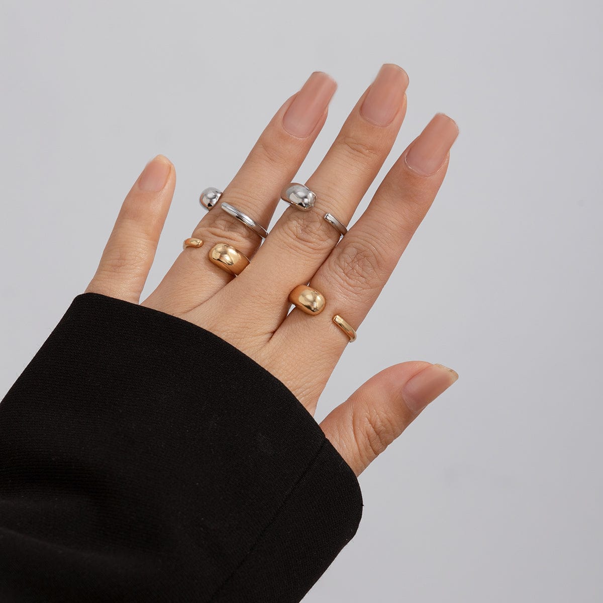 Geometric Asymmetric Glossy Open Ring Set