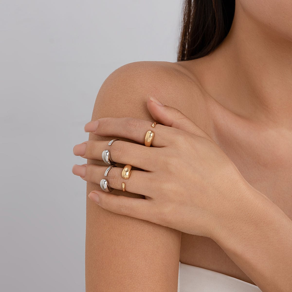 Geometric Asymmetric Glossy Open Ring Set