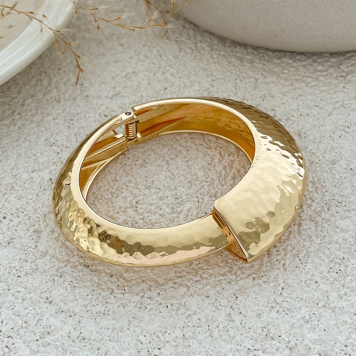 Geometric Asymmetric Hammered Bangle Bracelet