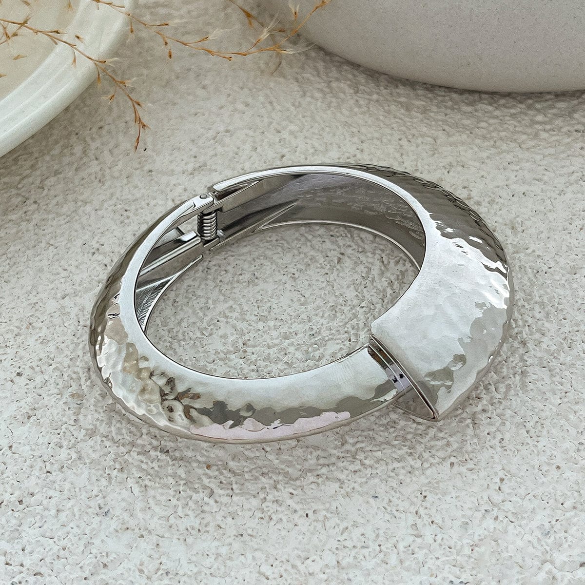 Geometric Asymmetric Hammered Bangle Bracelet