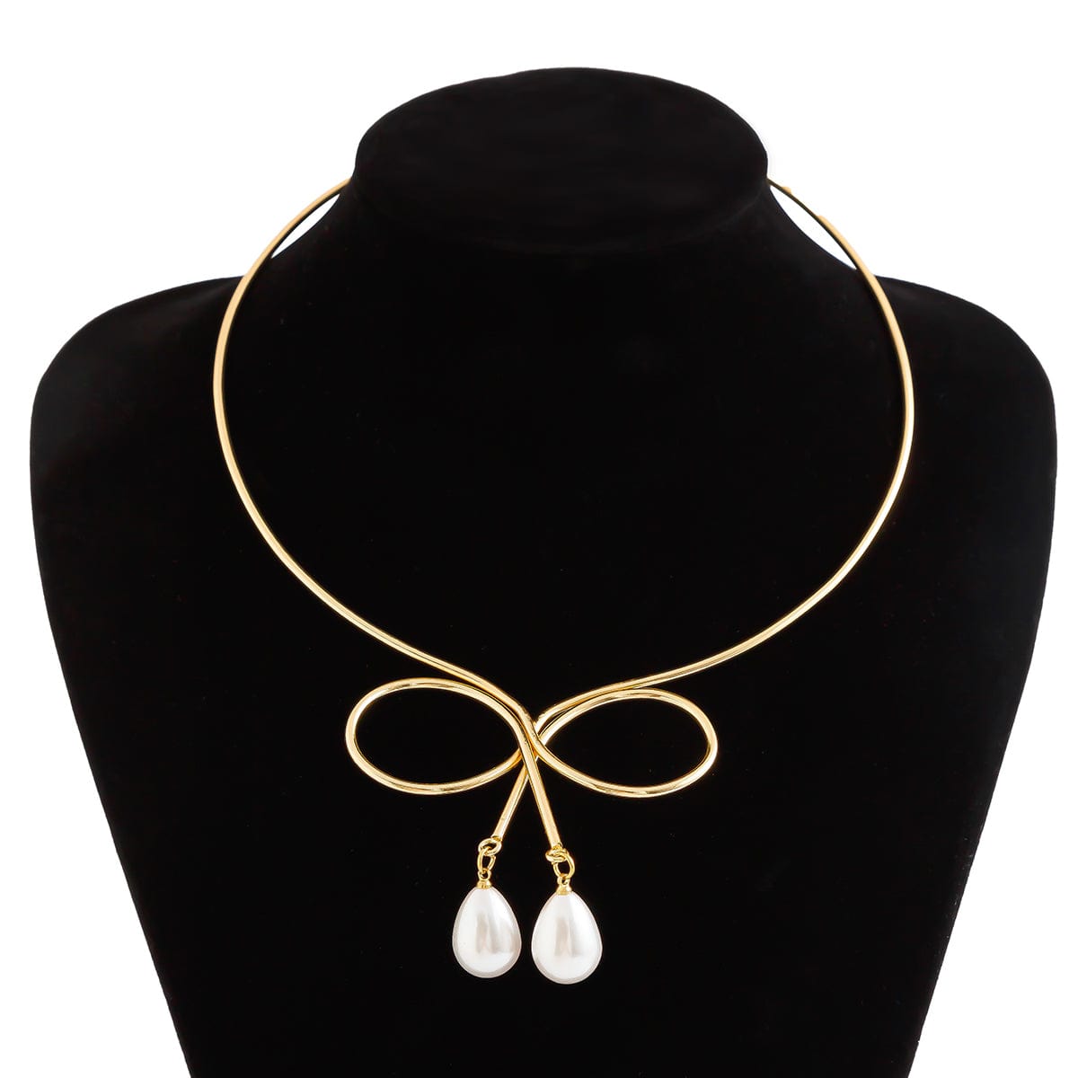 Geometric Bowknot Pearl Pendant Open Collar Necklace