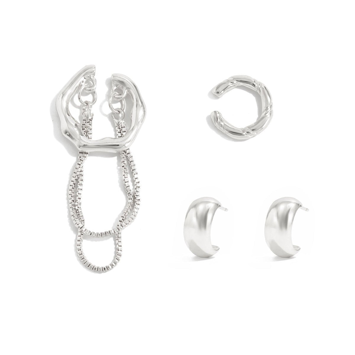 Geometric C Shaped Tassel Ear Cuff Earrings Set - ArtGalleryZen