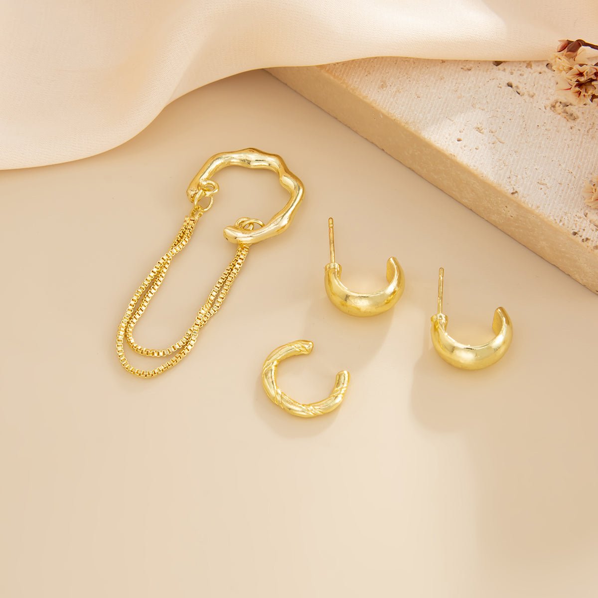 Geometric C Shaped Tassel Ear Cuff Earrings Set - ArtGalleryZen