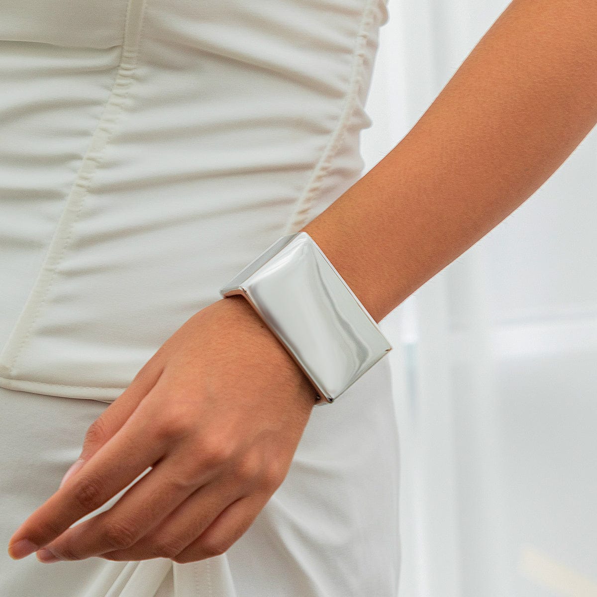 Geometric Chunky D Shaped Wide Cuff Bangle Bracelet - ArtGalleryZen