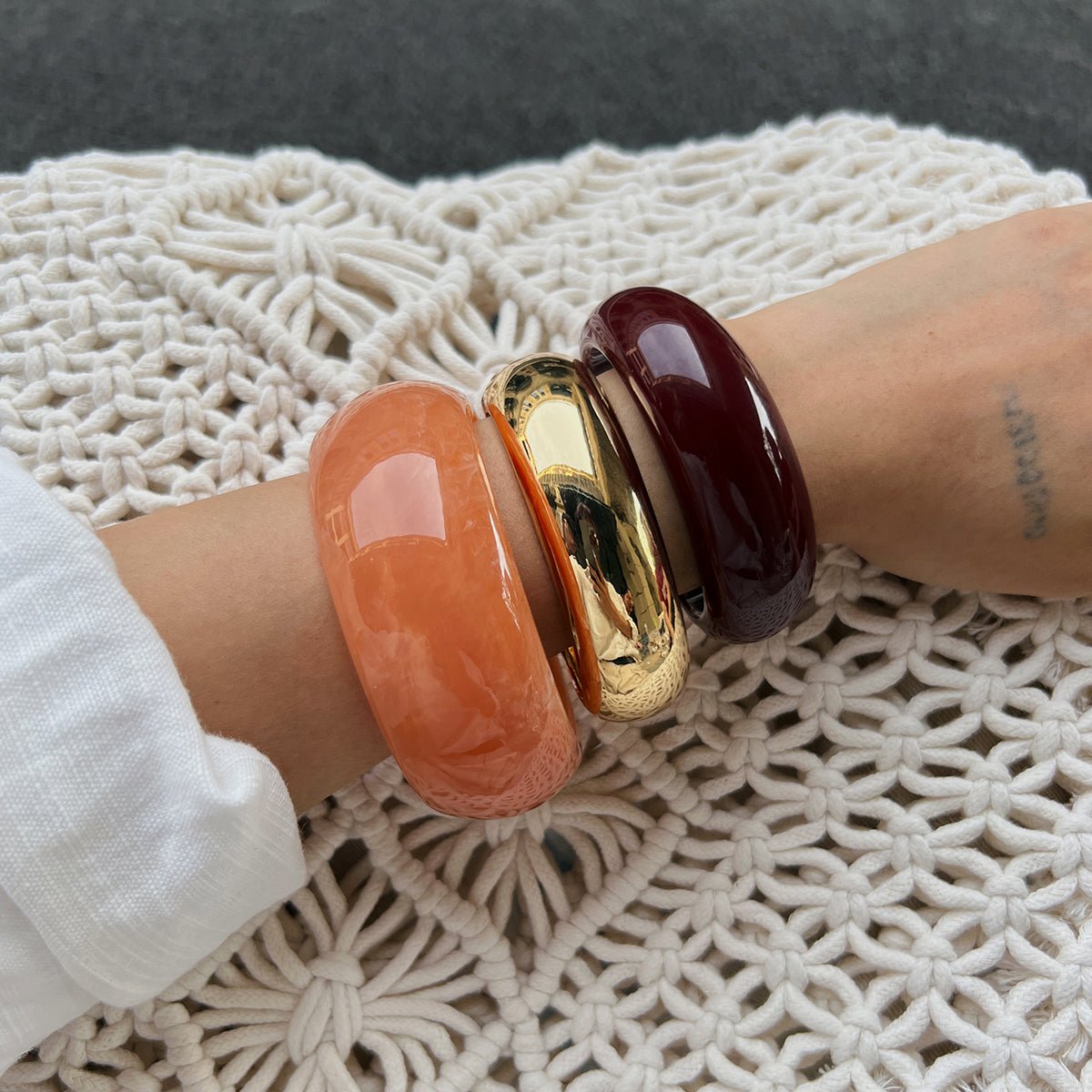 Geometric Chunky Glossy Bangle Bracelet Set - ArtGalleryZen