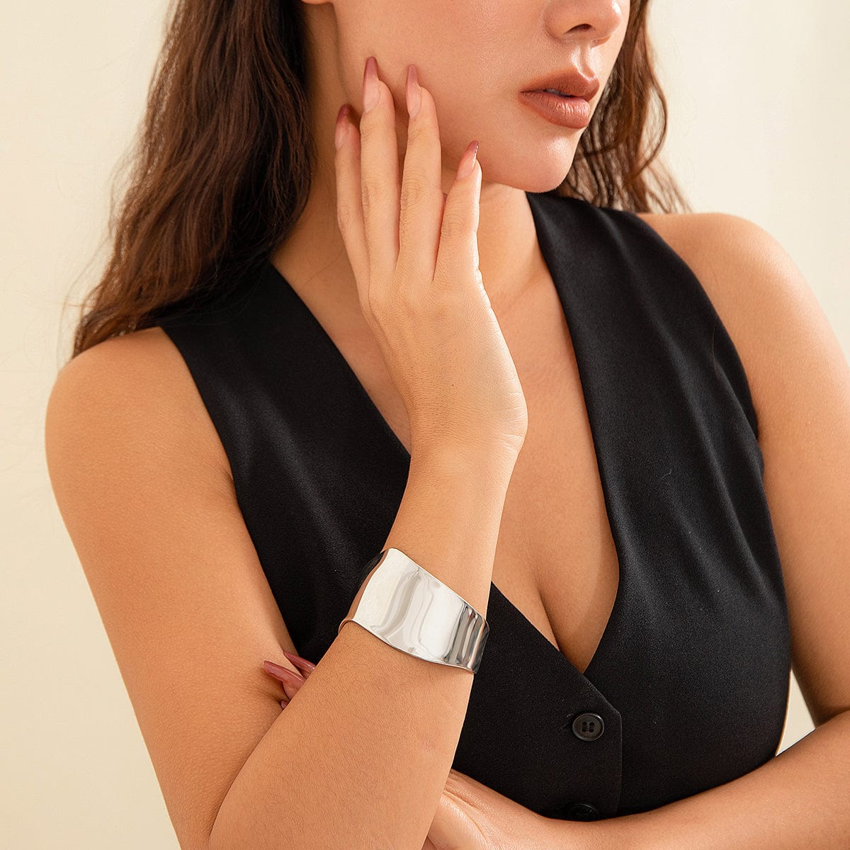 Geometric Chunky Glossy Wide Cuff Bangle Bracelet - ArtGalleryZen