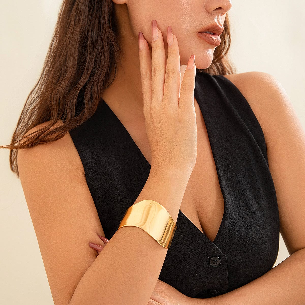 Geometric Chunky Glossy Wide Cuff Bangle Bracelet - ArtGalleryZen