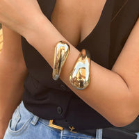 Thumbnail for Geometric Chunky Gold Silver Plated Glossy Open Bangle Bracelet - ArtGalleryZen