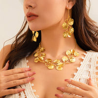 Thumbnail for Geometric Chunky Gold Silver Plated Leaf Necklace Earrings Set