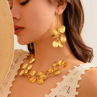 Thumbnail for Geometric Chunky Gold Silver Plated Leaf Necklace Earrings Set