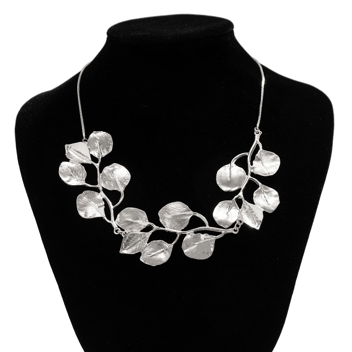 Geometric Chunky Gold Silver Plated Leaf Necklace Earrings Set