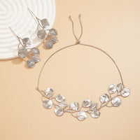 Thumbnail for Geometric Chunky Gold Silver Plated Leaf Necklace Earrings Set