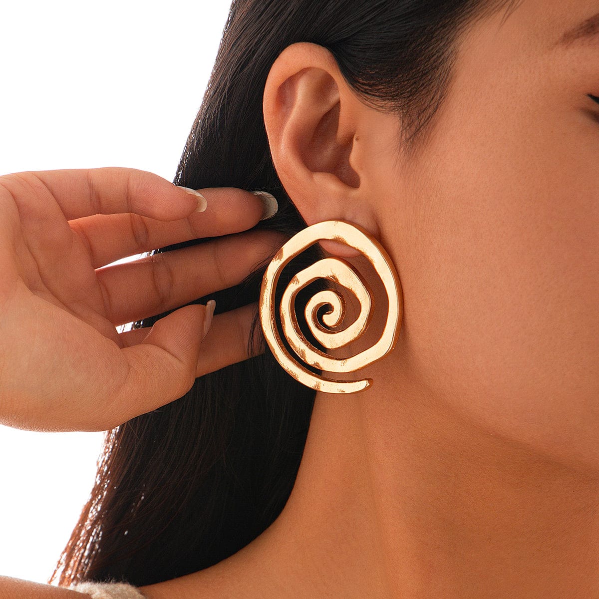 Geometric Chunky Gold Silver Plated Spiral Stud Earrings