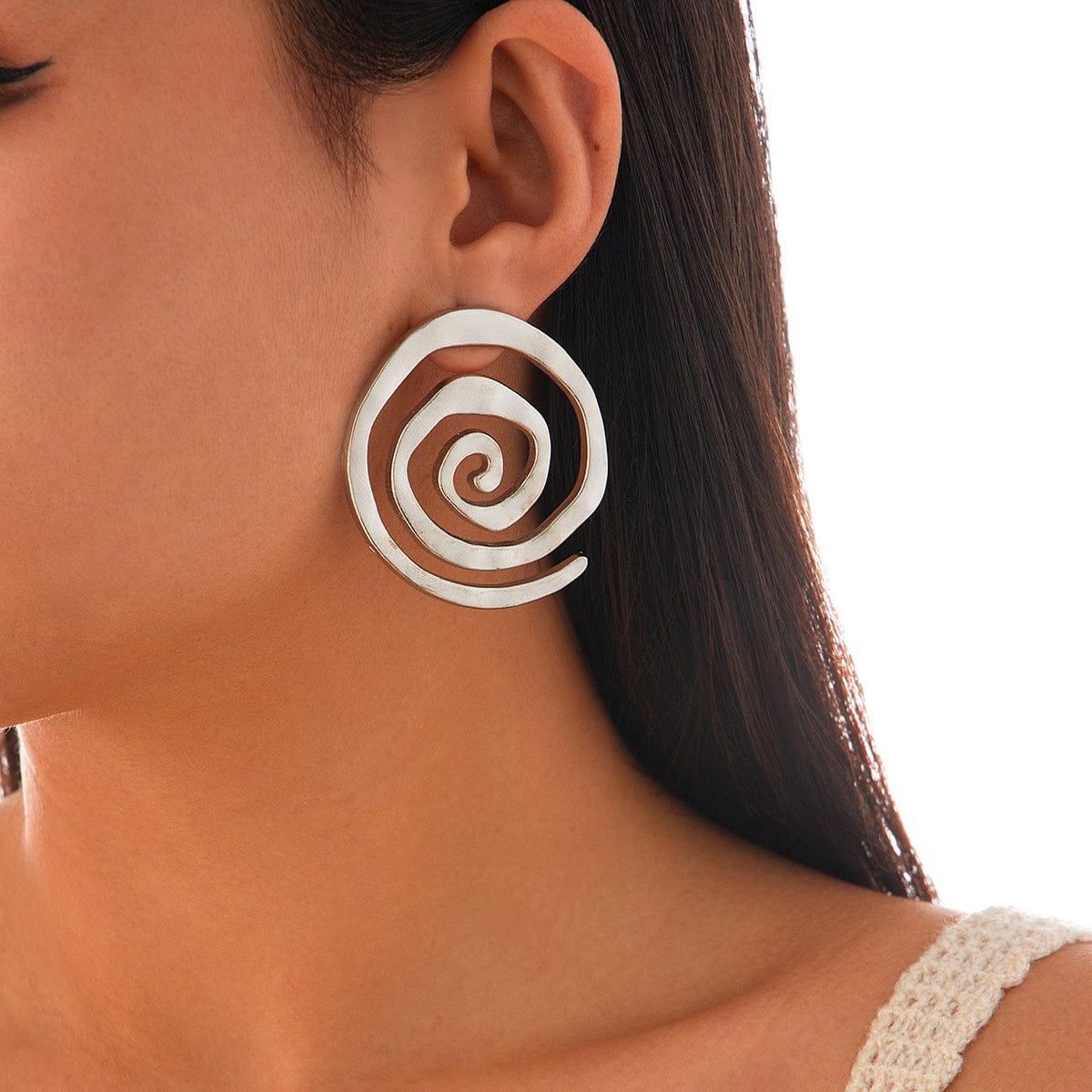 Geometric Chunky Gold Silver Plated Spiral Stud Earrings