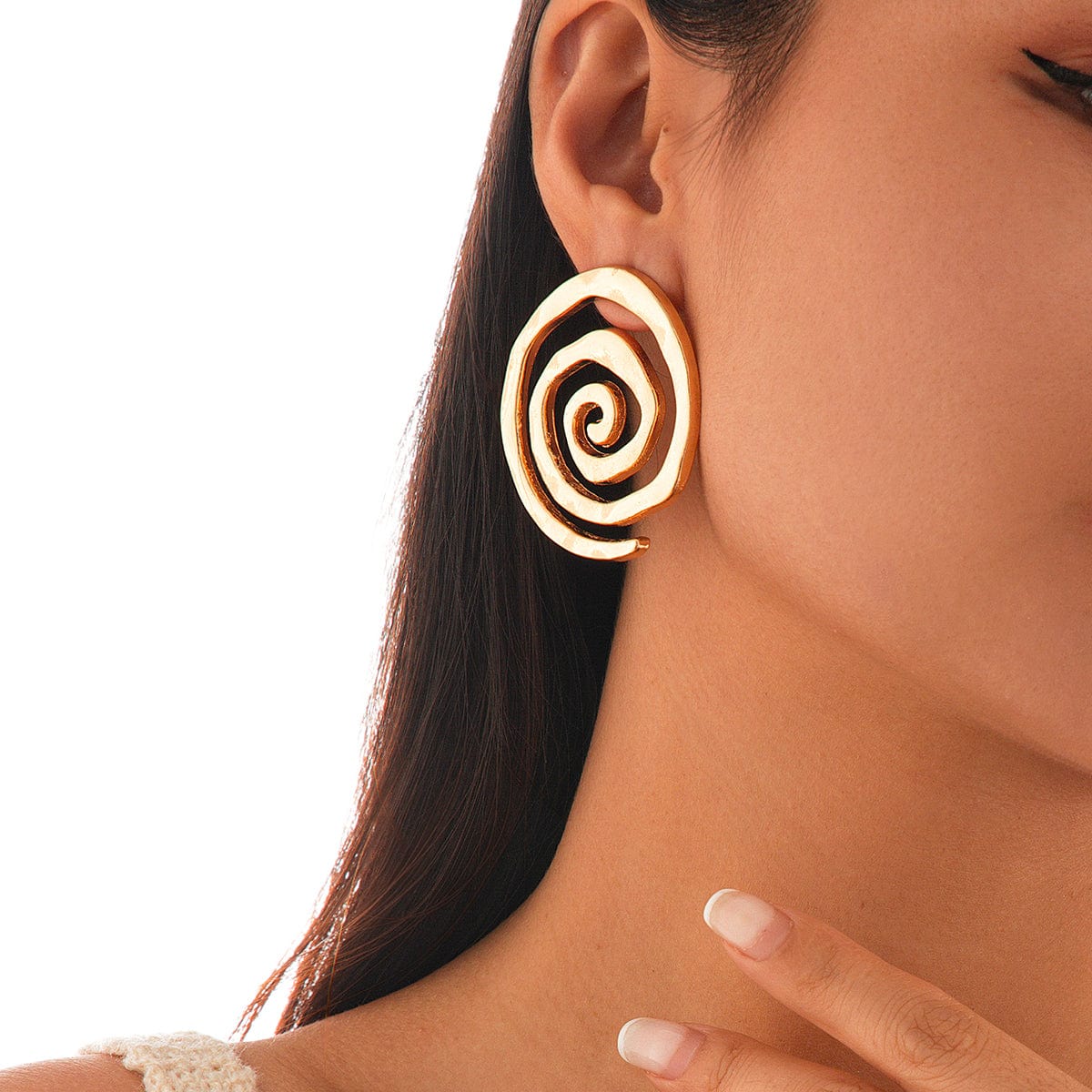 Geometric Chunky Gold Silver Plated Spiral Stud Earrings