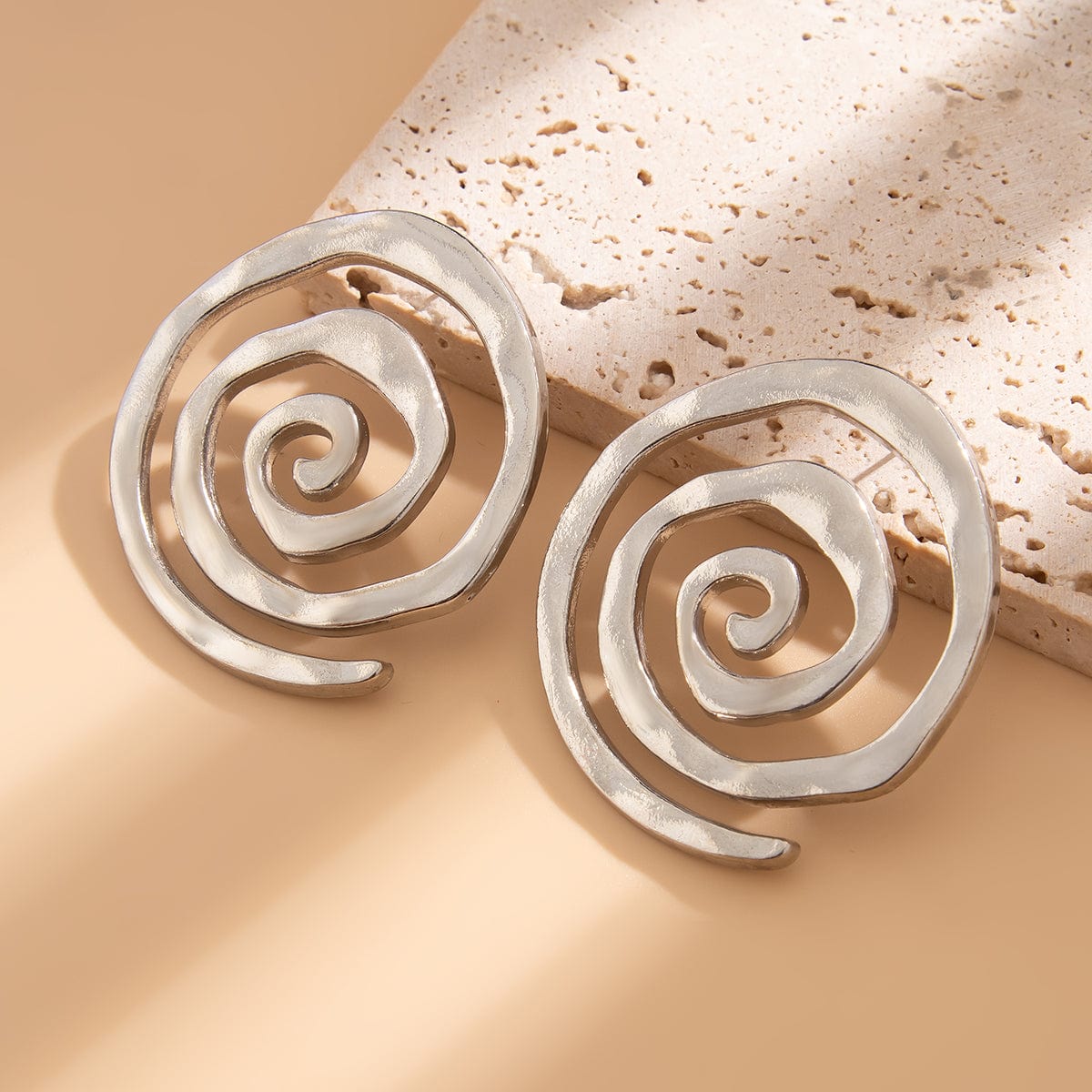 Geometric Chunky Gold Silver Plated Spiral Stud Earrings