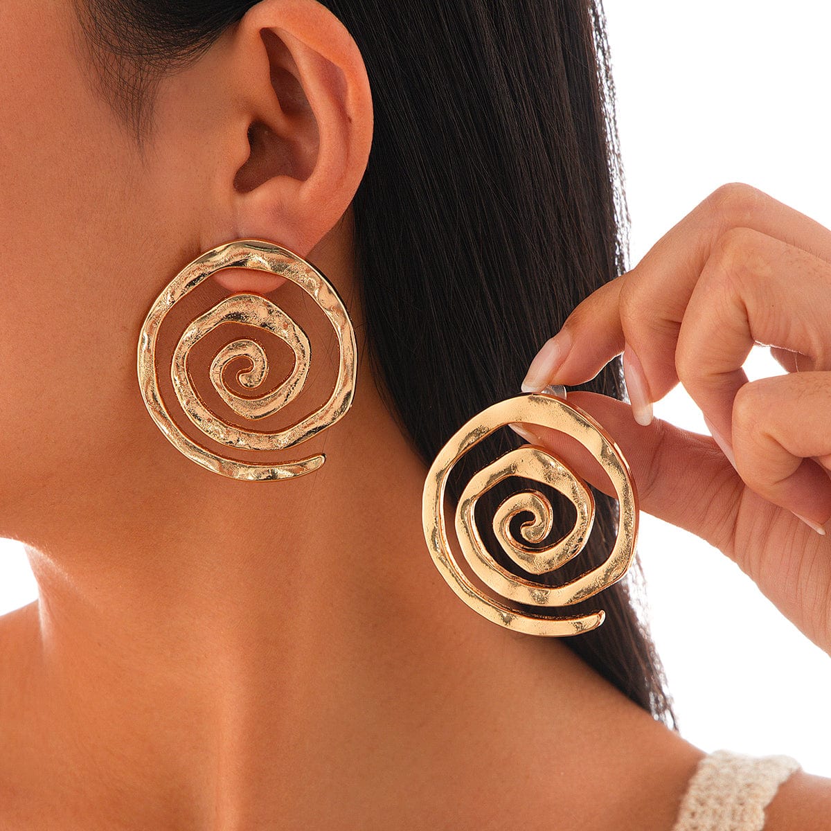 Geometric Chunky Gold Silver Plated Spiral Stud Earrings