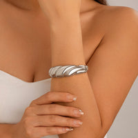 Thumbnail for Geometric Chunky Gold Silver Plated Water Ripple Bangle Bracelet - ArtGalleryZen