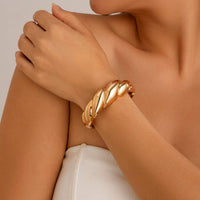 Thumbnail for Geometric Chunky Gold Silver Plated Water Ripple Bangle Bracelet - ArtGalleryZen