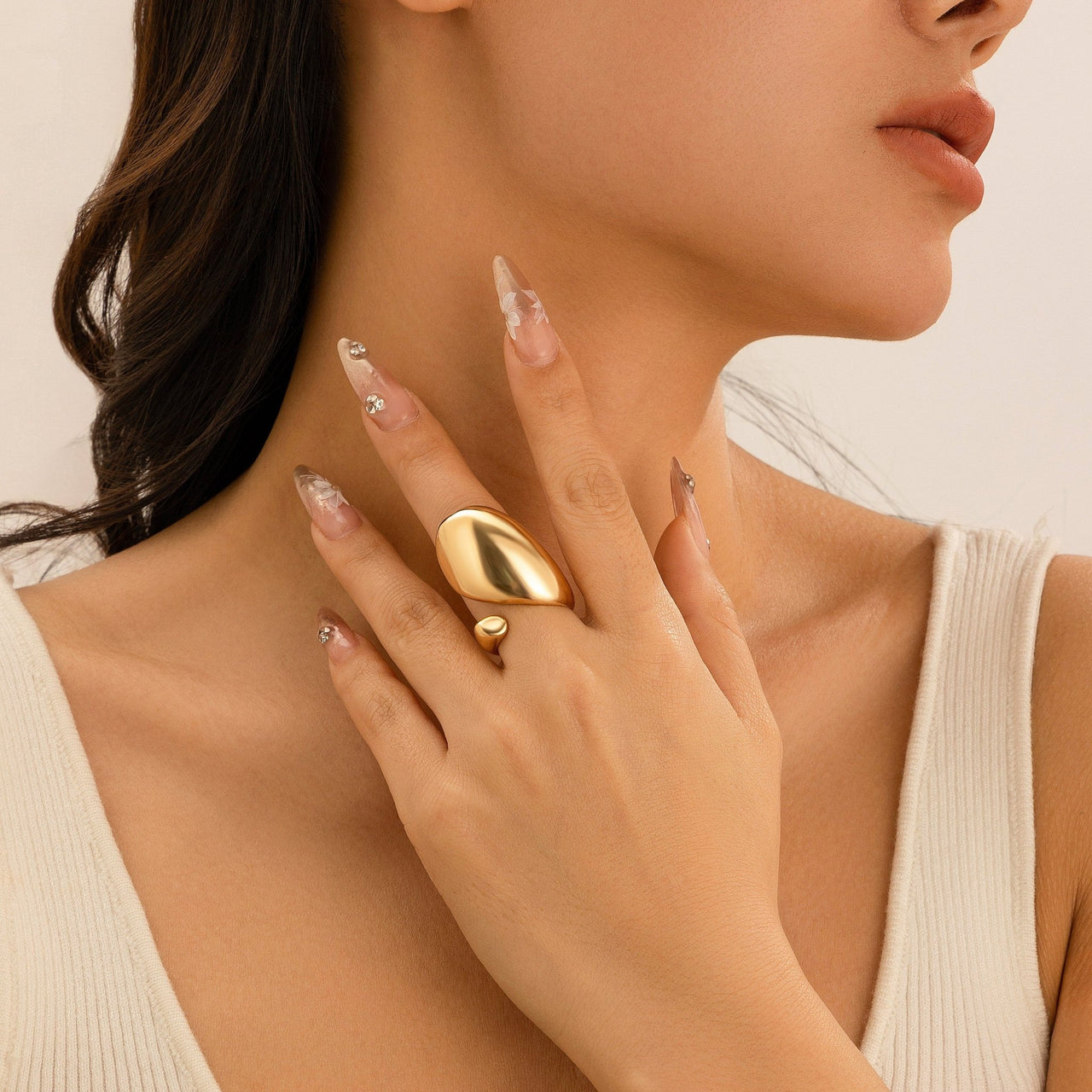 Geometric Chunky Gold Silver Plated Waterdrop Open Ring - ArtGalleryZen