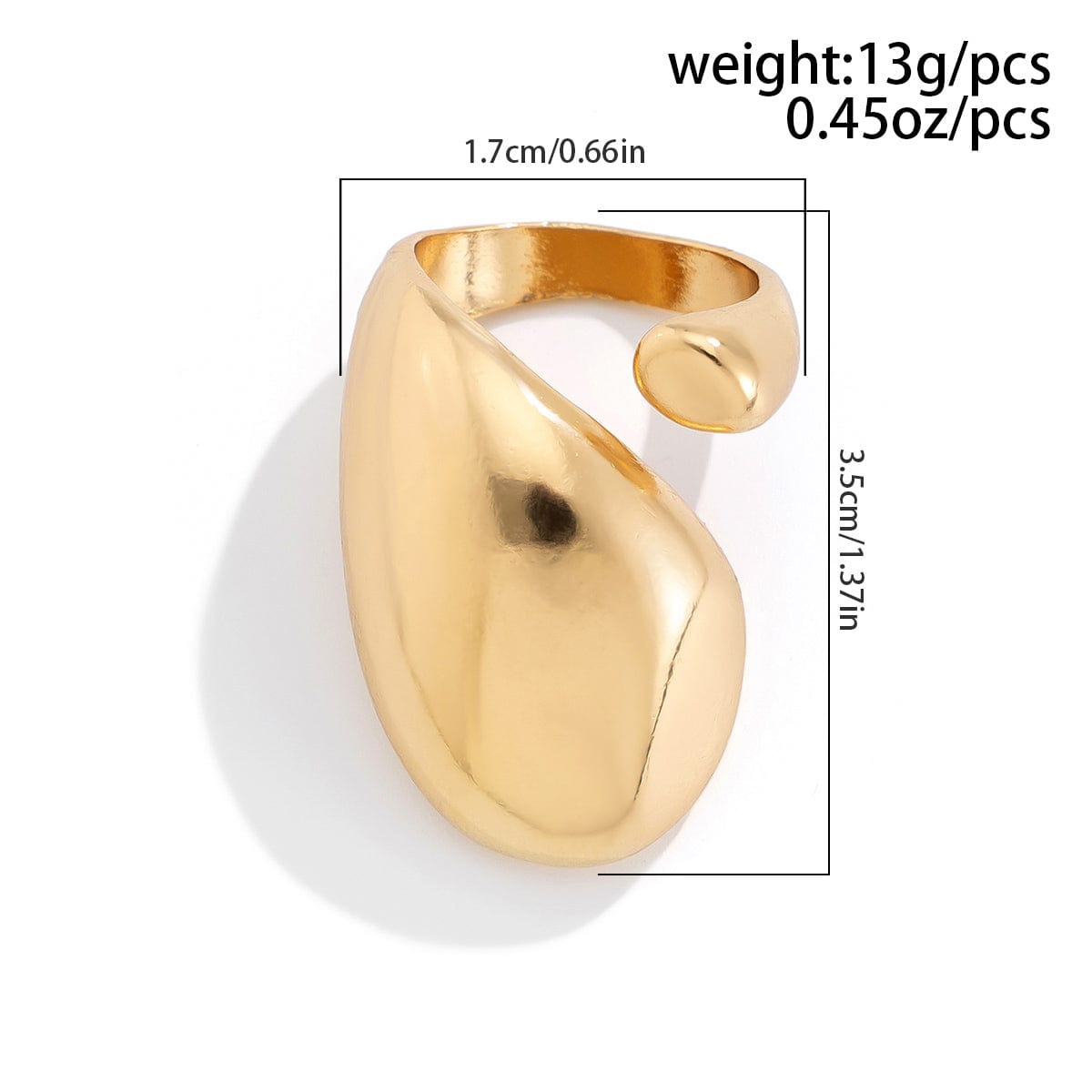 Geometric Chunky Gold Silver Plated Waterdrop Open Ring