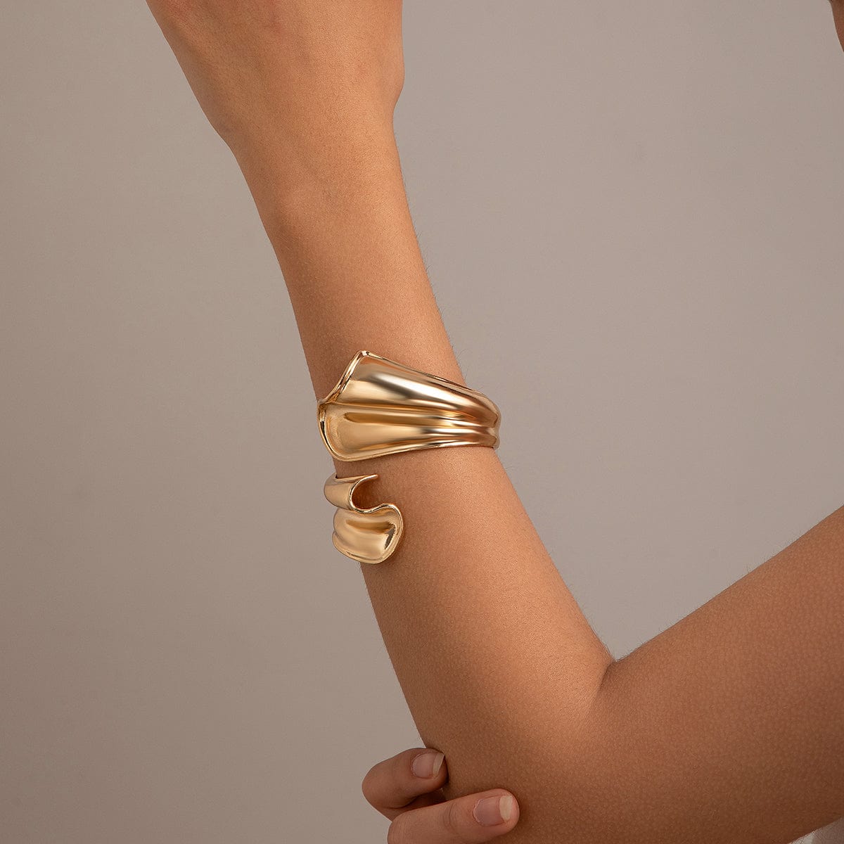 Geometric Chunky Gold Silver Plated Wave Bangle Bracelet