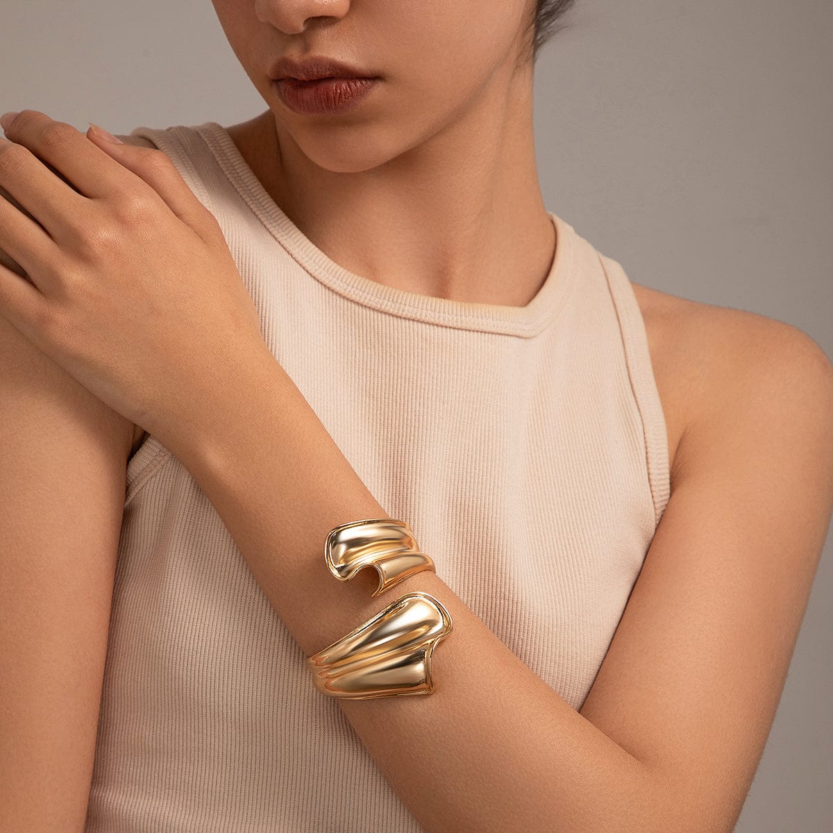 Geometric Chunky Gold Silver Plated Wave Bangle Bracelet