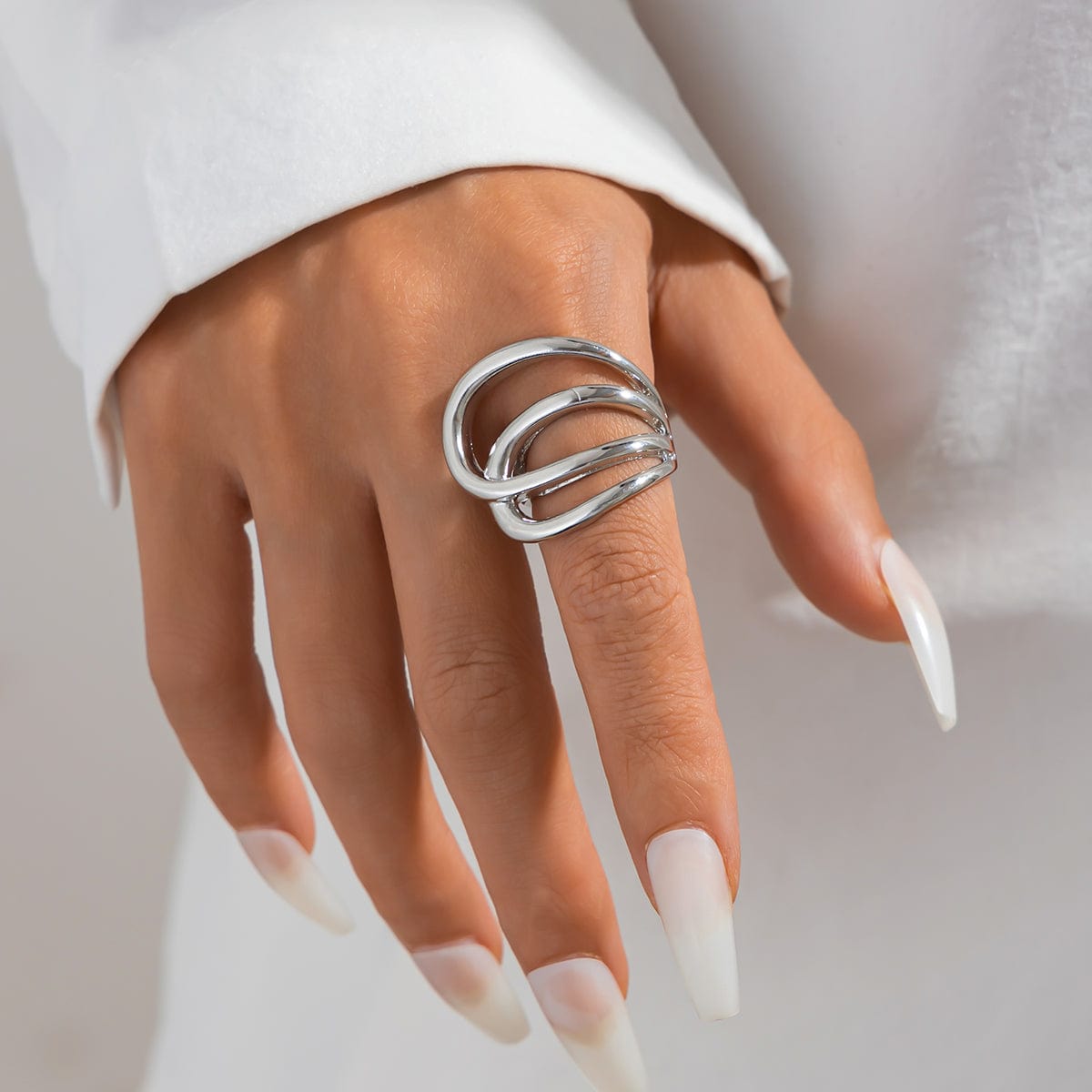Geometric Chunky Gold Silver Tone Hollow Ring - ArtGalleryZen