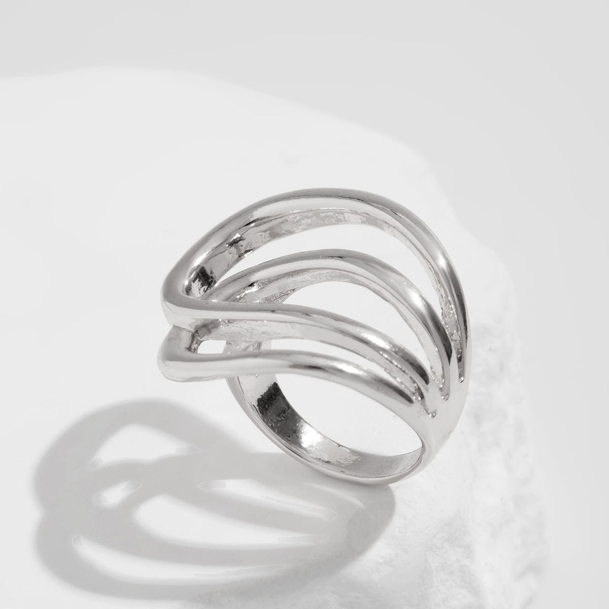 Geometric Chunky Gold Silver Tone Hollow Ring - ArtGalleryZen