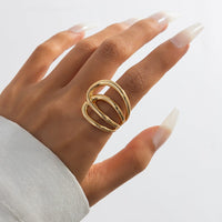 Thumbnail for Geometric Chunky Gold Silver Tone Hollow Ring - ArtGalleryZen