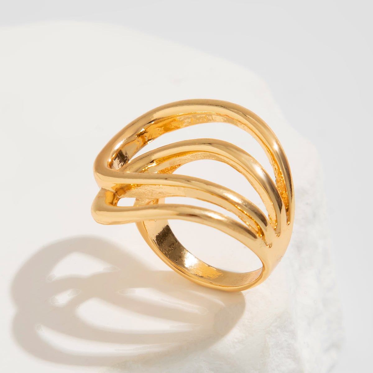 Geometric Chunky Gold Silver Tone Hollow Ring - ArtGalleryZen