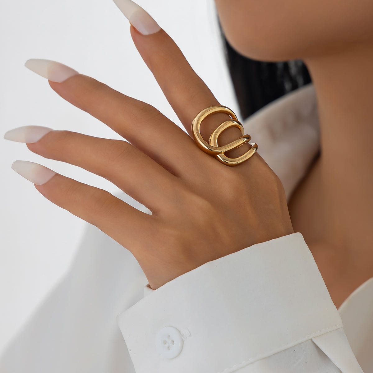 Geometric Chunky Gold Silver Tone Hollow Ring