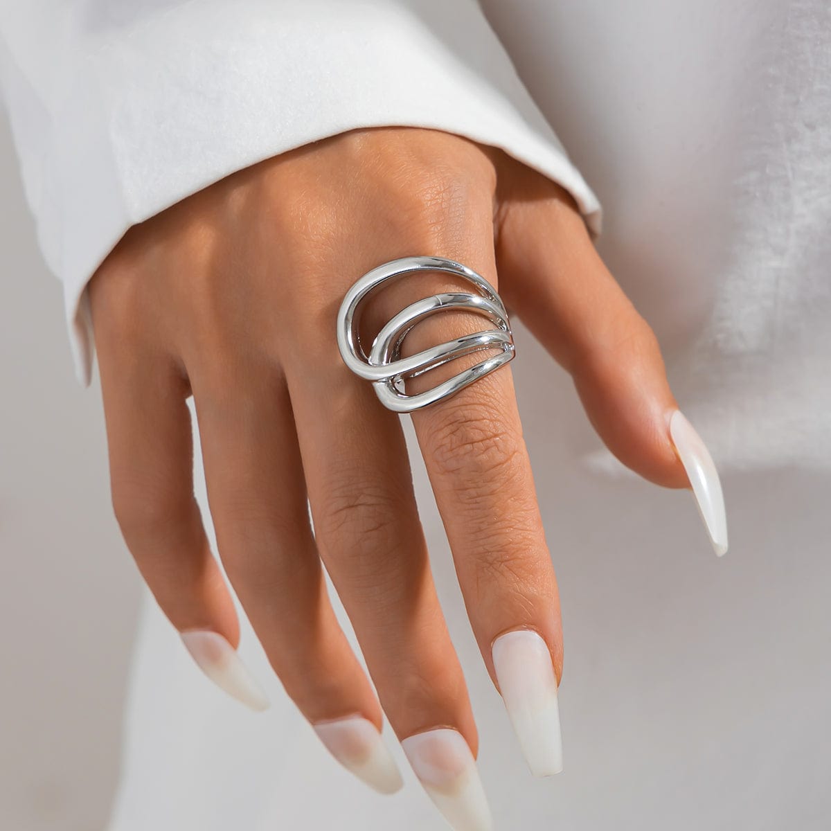 Geometric Chunky Gold Silver Tone Hollow Ring