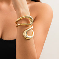 Thumbnail for Geometric Chunky Gold Silver Tone Irregular Hoop Bangle Bracelet - ArtGalleryZen