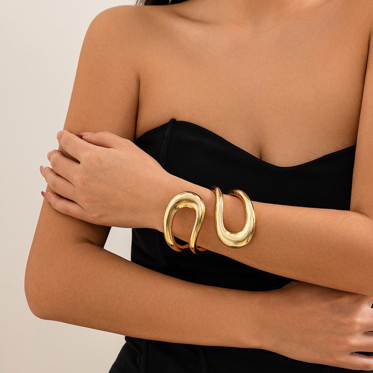 Geometric Chunky Gold Silver Tone Irregular Hoop Bangle Bracelet - ArtGalleryZen