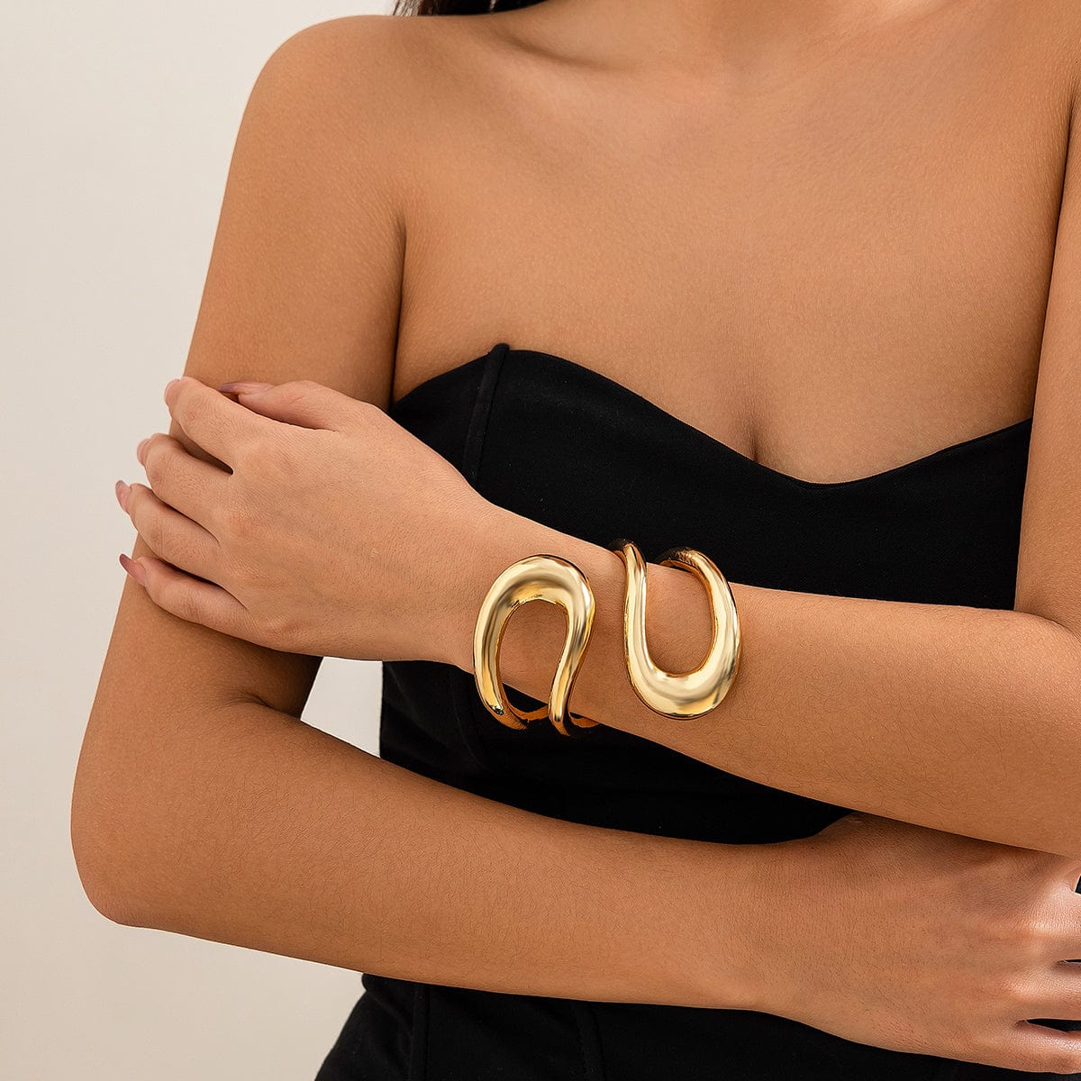 Geometric Chunky Gold Silver Tone Irregular Hoop Bangle Bracelet