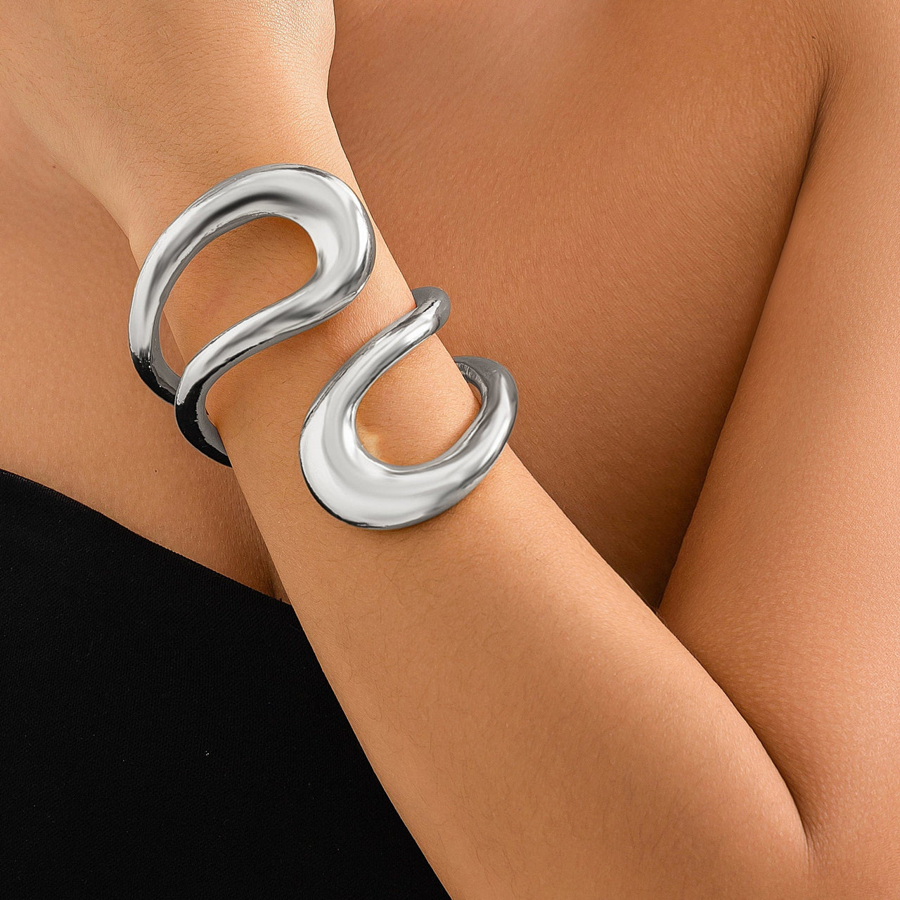 Geometric Chunky Gold Silver Tone Irregular Hoop Bangle Bracelet