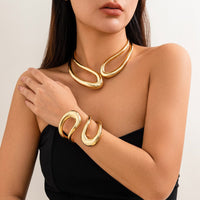 Thumbnail for Geometric Chunky Gold Silver Tone Irregular Hoop Choker Necklace - ArtGalleryZen