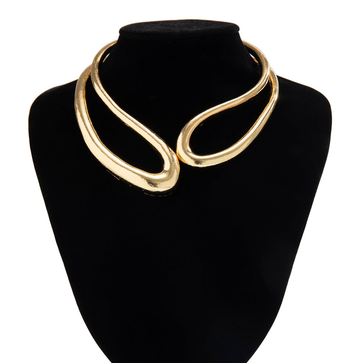 Geometric Chunky Gold Silver Tone Irregular Hoop Choker Necklace - ArtGalleryZen