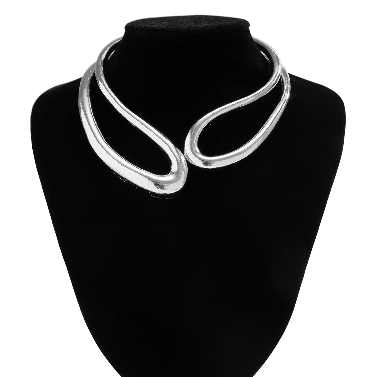 Geometric Chunky Gold Silver Tone Irregular Hoop Choker Necklace