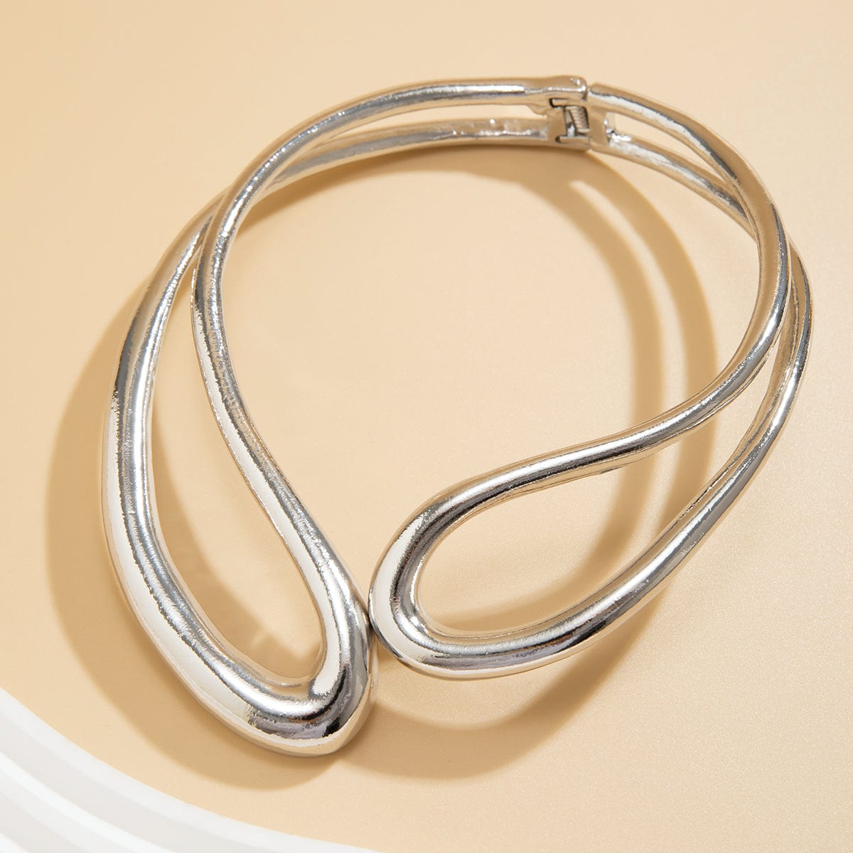 Geometric Chunky Gold Silver Tone Irregular Hoop Choker Necklace