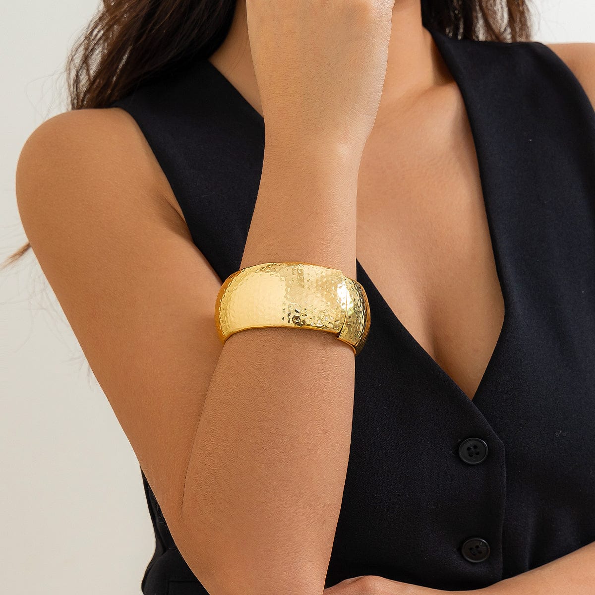 Geometric Chunky Hammered Open Wide Cuff Bangle Bracelet