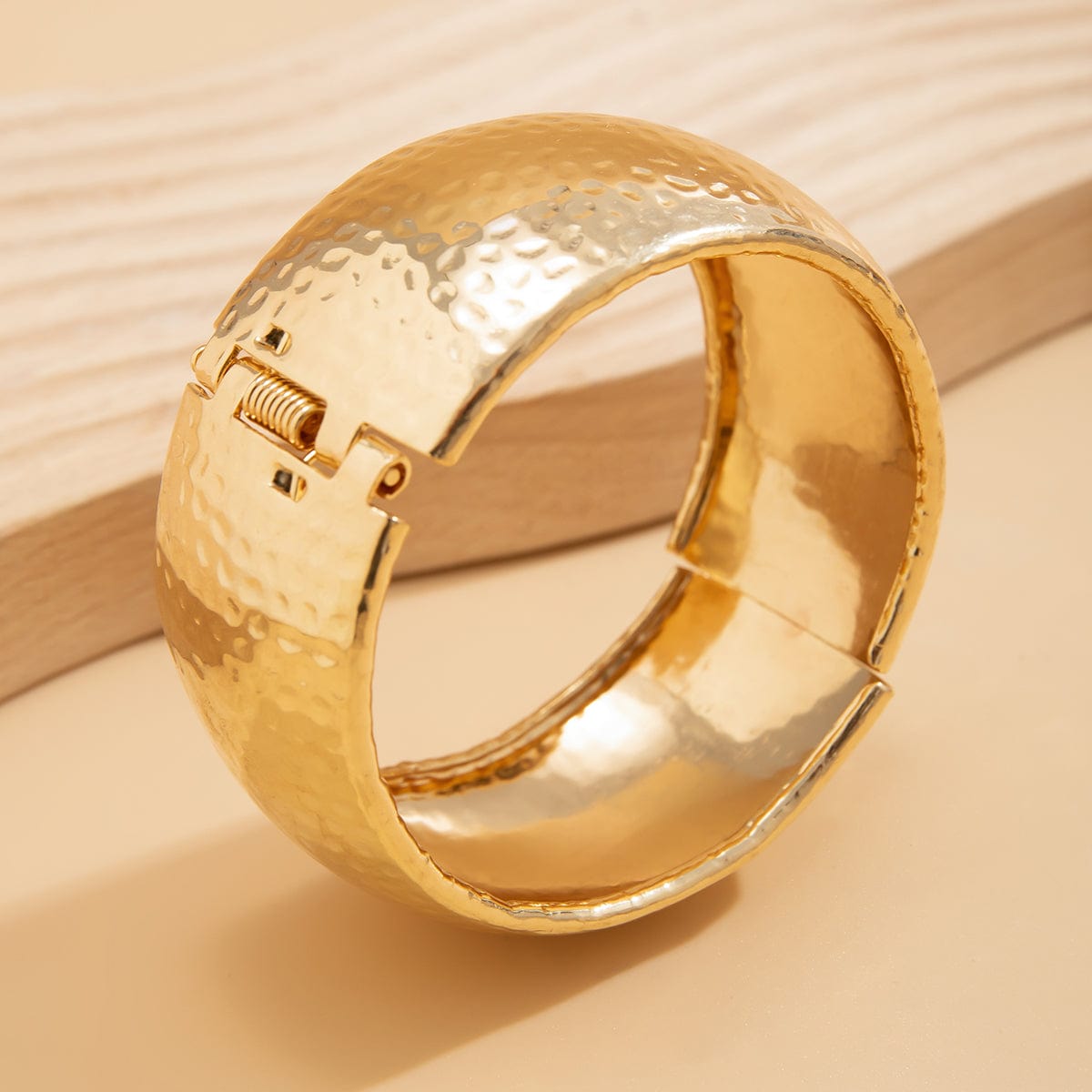 Geometric Chunky Hammered Open Wide Cuff Bangle Bracelet