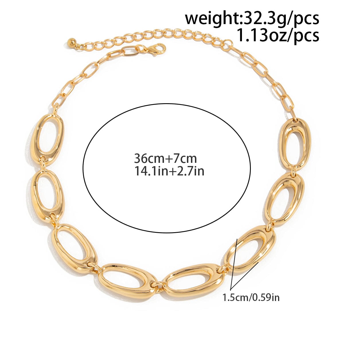 Geometric Chunky Hoop Cable Chain Choker Necklace - ArtGalleryZen